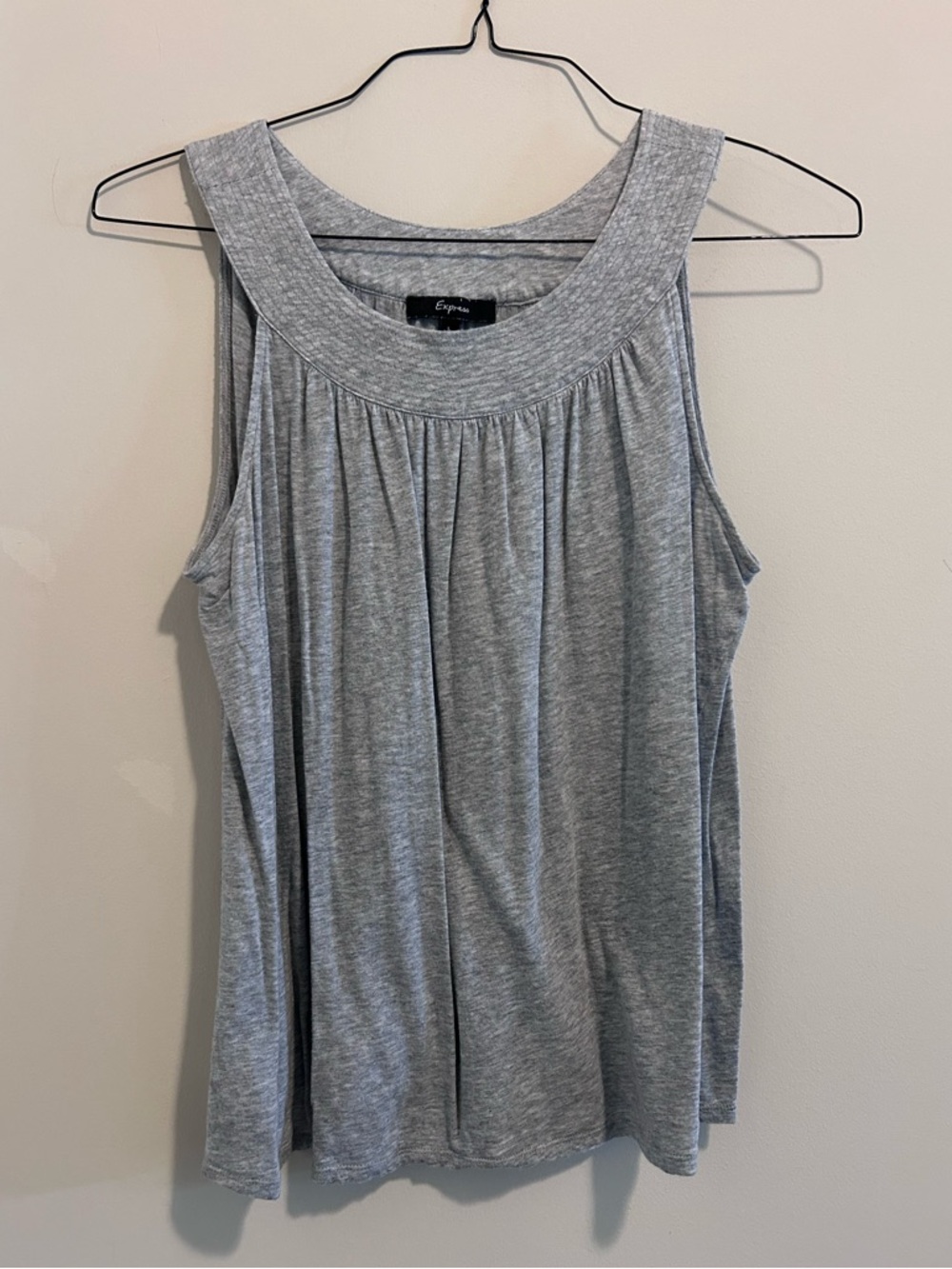 Express Women's Gray Cotton Sleeveless Gathered Yoke Top